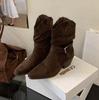 Botas Delgadas Hmsz Botines Cortos con Corte en V en Stock Botas Arrugadas Otoño e Invierno Punta Cuadrada Tacón Grueso Hebilla de Cinturón Botas sin Cordones para Viajar al Trabajo