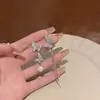 Pendientes de Aguja de Plata Incrustados con Diamantes, Pendientes de Borla de Perla Mariposa Asimétricos, Pendientes de Diseño Dulce Francés, Pendientes Exquisitos y Delicados