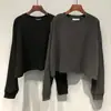 2026 Nuevo Estilo Color Sólido Cuello Redondo Corte Holgado Tallas Grandes Manga Murciélago Camiseta de Manga Corta Larga para Mujer
