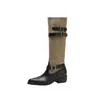 Botines de hebilla grande de comercio exterior 2026 verano nuevo punta redonda tacón grueso retro Botas Martin para mujer botas de montar a media pantorrilla