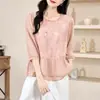 Blusa jacquard para mujer 2026, nueva, elegante y juvenil, de manga media, corte holgado, adelgazante, disimula el abdomen, versátil y elegante