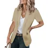 Moda de Verano 2022 para Mujer Blazer Holgado de Moda Estilo Europeo y Americano Color Sólido Cuello de Solapa Chaqueta de Manga Corta Estilo de Oficina Traje
