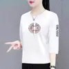 Ropa para madre mediana y mayor nuevo estilo chino transfronterizo comercio exterior camiseta de manga tres cuartos mujer cuello redondo top estampado camiseta básica