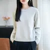 Camiseta base de punto grueso de algodón puro negro para mujer, suéter de cuello redondo estilo francés, nuevo modelo 2026, holgado, casual, top cálido