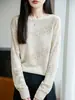 Nuevo Suéter de Punto Tencel Lino Hombros Descubiertos Manga Larga para Mujer Calado Bloque de Color Camiseta Base Top Otoño/Invierno 2026