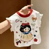 Roupas de Verão para Meninas 2026 Verão Branca de Neve Estampa de Desenho Animado Manga Curta Doce Fofo Estilo Casual Versátil Top Tendência
