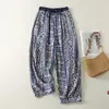 Serie Teñida de Azul Primavera/Verano 2026 Pantalones Casuales Cintura Elástica Corte Holgado Pantalones de Algodón y Lino
