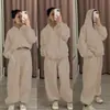 Conjunto Esportivo Casual Kz Primavera e Outono Estilo Coreano Estudante Moletom com Capuz Solto e Calça Jogger Conjunto de Duas Peças Inverno