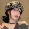 Boina vintage con estampado de leopardo de Spice Girl para mujer, primavera y verano, combina con todo, gorra de pintor pequeña Bei Bei, sombrero de cabeza grande Y2K