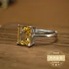 Anillo de Azúcar de Citrino Natural Incrustado con Plata de Ley S925 Anillo de Piedra Preciosa de Color de Alta Gama