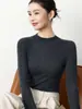 Camisa básica de lã fina com gola redonda e cor sólida 2026 para mulheres, suéter de malha canelada slim fit, peça interna pullover emagrecedora para outono e inverno