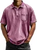 2026 Sitio Independiente de Amazon Transfronterizo Camisa Polo Casual Versátil de Manga Corta con Botones 100% Algodón para Hombre