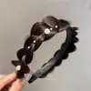 Faixa de Cabelo Trançada com Pérolas Tendência Espinha de Peixe Fofa Antiderrapante Para Lavar o Rosto Saída Grampo de Cabelo Alto Acessório de Cabelo