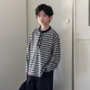 Camiseta de Manga Larga Otoño para Niños Medianos y Grandes Ropa Nueva para Niños Niños Niños Top Rayado Capa Base Holgado Versátil Moderno