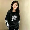 Camiseta de algodón puro para niña, estilo dos piezas falsas, manga larga, primavera y otoño, estilo coreano, camiseta básica elegante para niños mayores, top de moda infantil