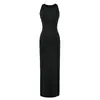 Vestido Tank Canelado Preto Sem Mangas com Camisola Embutida, Novo Estilo Primavera e Outono, Vestido Longo Bodycon para Mulheres
