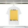 Camiseta Unissex de Manga Curta Verão Casa Masculina Transfronteiriça Casablanca Azul Quadrado Gradiente Estampa de Logo com Letras