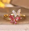 Anillos de Mariposa de Venta Caliente Transfronterizos, Anillos Abiertos de Circonita Microincrustada, Joyería Moderna Estilo Europeo y Americano al por Mayor