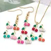 Acessórios para Joias DIY Estilo Coreano, Mini Pingentes de Cereja Coloridos com Gotejamento de Óleo, Galvanizados a Vácuo para Pulseiras, Colares, Brincos e Pingentes