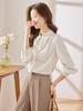 Camisa feminina com babados de design, camisa feminina 2025 primavera e outono nova, top de manga longa, moda commuter, temperamento, tendência