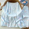 Ropa de casa rosa dulce con estampado de dibujos animados para mujer, estilo primavera y otoño, con cuello de corbata, mangas largas, pantalones largos, conjunto de pijama de dos piezas, se puede usar en el exterior