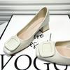 5881-10B Sapatilhas Bico Quadrado Salto Grosso Sapatilhas Salto Médio Para o Ano Todo Sapatos Femininos 2024 Novo Couro Verniz Elegante 4,5cm