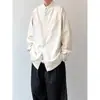 Camisa Simples de Cor Sólida com Gola Alta Estilo Japonês, Manga Longa para Homens, Estilo Casual Solto Outono/Primavera, Jaqueta Camisa Trendy Old Money