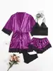 Pijama Sexy de Comercio Exterior Transfronterizo para Mujer Juego de Cuatro Piezas talla extra Bata de Noche Conjunto de Tirantes Ropa de Casa