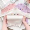 [En stock] Suéter de cuello medio bajo para niñas de otoño e invierno, camisa de punto con solapa estilo coreano para niñas.