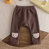 Calça de Fleece Forrada para Bebês e Crianças Pequenas, Roupa Infantil Outono e Inverno, Leggings Fofas de Ursinho Cartoon para Meninos e Meninas