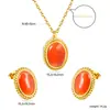 Pendientes y Collar con Piedra Ojo de Gato Ovalada Minimalista de Tendencia Europea y Americana Acero Inoxidable Juego de Joyería de Alta Gama Venta al por Mayor