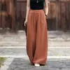 Novas calças de algodão e linho estilo chinês de perna larga para mulheres, com design casual solto inspirado no Zen, caimento relaxado, caimento fluido e corte reto.