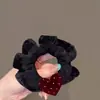 Goma para el pelo de terciopelo negro con corazones de lunares para mujer, elegante y de alta gama, para peinados de moño