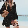 2026 Comercio Exterior Europeo y Americano Nueva Ropa de Mujer Deseo Amazon Más Vendido Vestido Sexy de Encaje de Manga Larga con Cuello en V