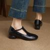 Sapatos Mary Jane com Bico Redondo para Mulheres, Estilo Retrô Francês, Mocassins com Tira em T, Sapatos de Couro de Salto Baixo, Sapatos Baixos, Transfronteiriços, Tamanhos Extra Grandes e Extra Pequenos