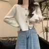 Cárdigan suéter corto de cuello cuadrado holgado para mujer, nuevo estilo otoño e invierno, top de punto versátil petite, estilo coreano
