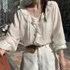 Blusa doce feminina de alta qualidade com gola de renda, novidade de outono, Dongdaemun, Coreia