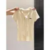 Camiseta de Punto de Manga Corta Ajustada Talla Extra con Cuello Bufanda para Mujer, Estilo Veraniego para Figuras Curvilíneas, Top Corto Versátil Estilo Coreano