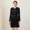 25 Roupas Femininas Transfronteiriças Novo Estilo Início da Primavera Elegante Francês Artesanato Pesado Botão de Coração Vestido Tricotado Midi para o Dia a Dia