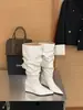 Botas elegantes e sofisticadas plissadas de bico fino com salto bloco de cano alto, estilo novo outono e inverno 2026, botas de montaria estilosas de salto plataforma
