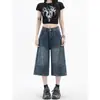 Elegantes pantalones vaqueros cropped de pierna ancha y corte holgado para mujer, modernos y nuevos, estilo retro americano, azules, de cintura alta, pierna recta