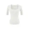 Camiseta Lisa de Color Sólido con Cuello Cuadrado en U y Mangas Medias Estilo Deseo Puro, Nueva Moda de Verano, Top Básico Sencillo de Color Sólido Ajustado para Mujer