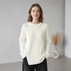 Moda Versátil Europeia e Americana Outono/Inverno 2026 Transfronteiriço Feminino Zíper Lateral Fenda Gola Redonda Suéter Malha Top