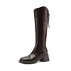 Estilo miu básico tabla temperamento cuello en V tubo largo Botines Chelsea tacón grueso 6cm Botas de jinete temperamento versátil Botines hasta el tobillo