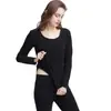 Roupa íntima térmica para casal, espessa, forrada com fleece, de peça única, blusa básica de outono, calça comprida, conjunto de inverno, gola redonda