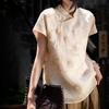 Miles de Flores Bordado Pesado Estilo Nacional Nuevo Estilo Chino Cuello Alto Camisa de Seda Nueva para Mujer Estilo Verano