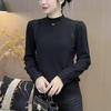 Suéter de Gola Alta Meia-Calça Redonda para Mulheres 2025 Outono Novo Design Macio e Ceroso Solto Mangas Longas Tricô Top Feminino