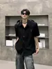 Camisa Branca de Manga Curta para Homens, Estilista, Alta Qualidade, Estilosa, Estilo Fino de Verão, Ombreira Desconstruída, Camisa Padrinho, Camiseta