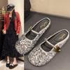 Sapatos Mary Jane Lantejoulas da Moda 2024 Novo Estilo Coreano Versátil Retro Sapatos Baixos para Usar com Saia