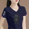 Comércio Exterior Transfronteiriço Último Estoque Grande Marca Etiqueta Cortada Manga Curta Camiseta Feminina Verão Solta Casual Petite Decote V Meia Manga